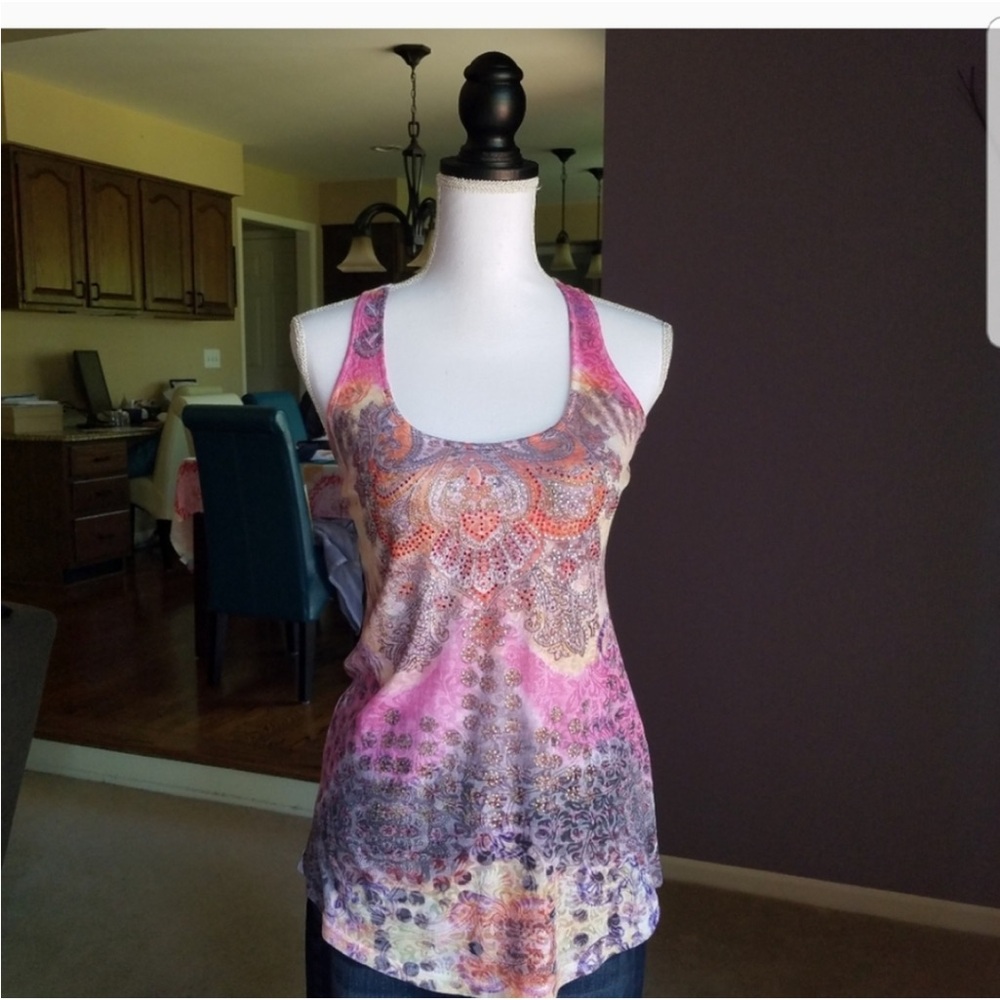Embellished Colorful Tie-dyed Racerback Tank Top from Italy - Picture 6 of 17